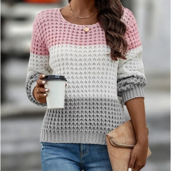 New color block long sleeve knit sweater - Picture 7 of 7